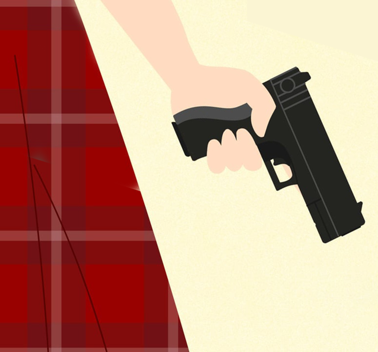 Girl in plaid holding a gun